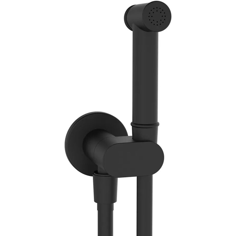 foto del prodotto inbagno idroscopino per wc e bidet nero opaco tondo con supporto e flessibile 90 cm