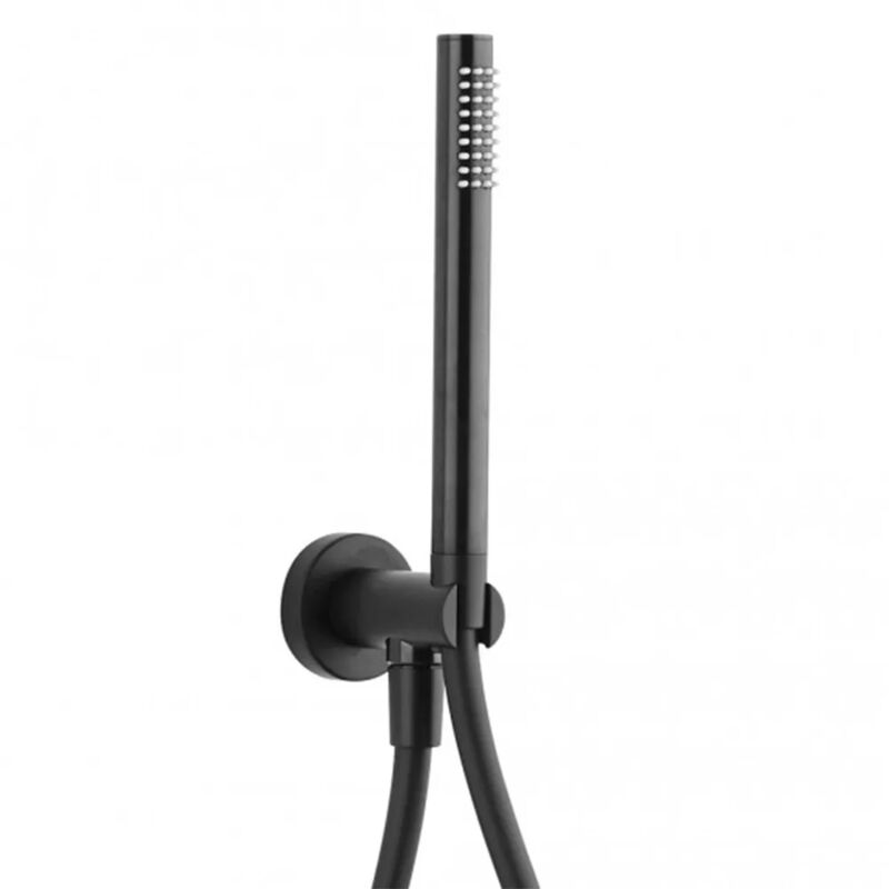 foto del prodotto inbagno kit doccia nero opaco in abs con doccino tondo presa acqua e flessibile