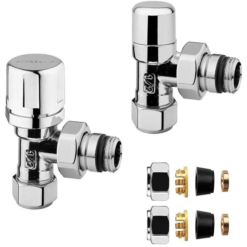 foto del prodotto inbagno - kit valvola termostatica e detentore cromo con raccordo rame 12 mm