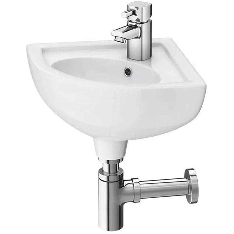 foto del prodotto inbagno lavabo angolare sospeso 44x36 cm salvaspazio in ceramica bianca lucida