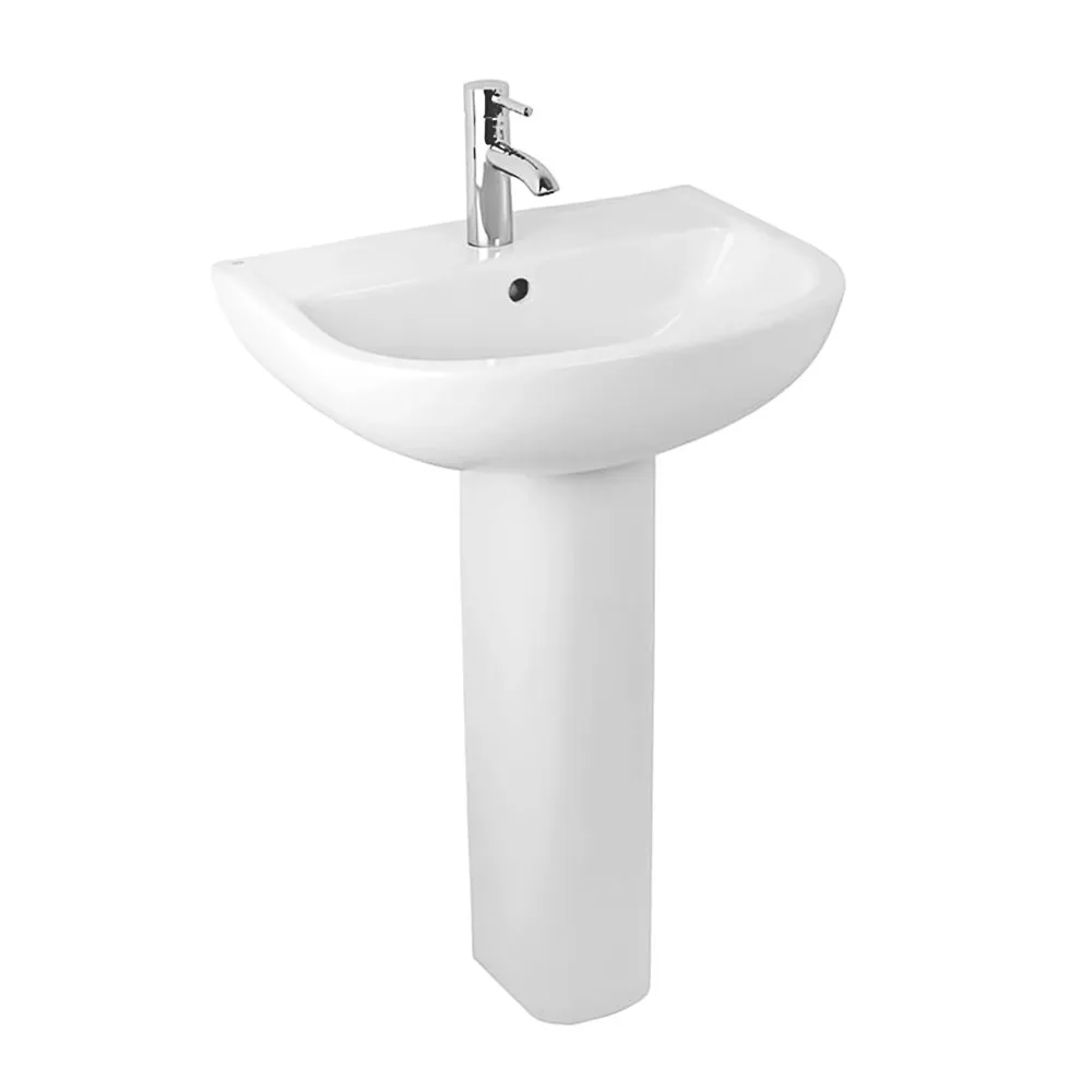 foto del prodotto inbagno lavabo con colonna 55 cm in ceramica bianco lucido salvaspazio monoforo