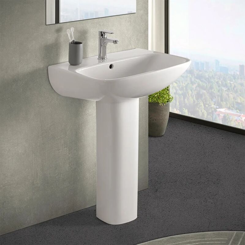 foto del prodotto inbagno lavabo con colonna 60 cm monoforo in ceramica lucida ginevra