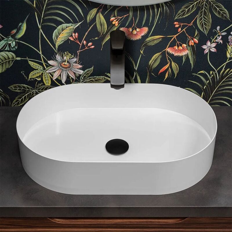 foto del prodotto inbagno lavabo da appoggio ovale 58x38 cm in acciaio inox bianco opaco goya