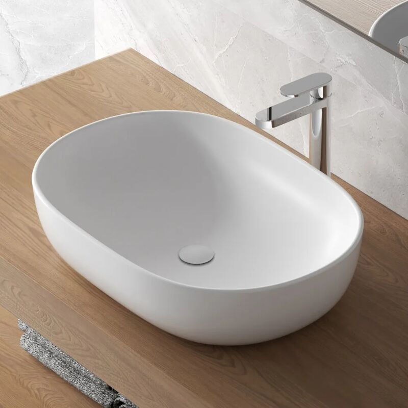 foto del prodotto inbagno lavabo da appoggio ovale 60x41 cm bianco opaco tokyo