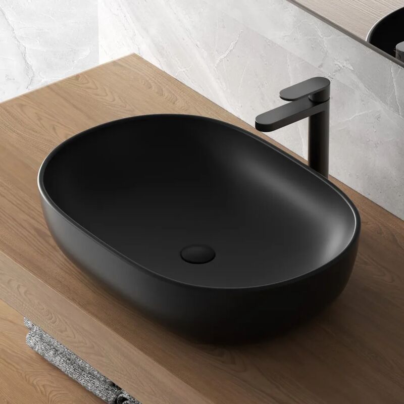foto del prodotto inbagno lavabo da appoggio ovale 60x41 cm nero opaco tokyo