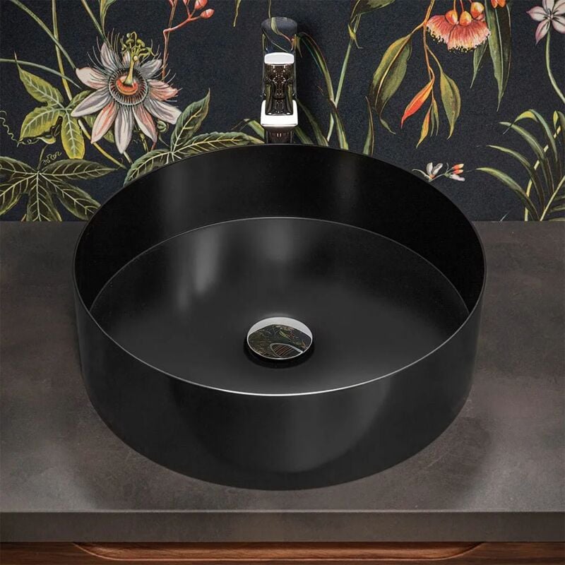 foto del prodotto inbagno lavabo da appoggio tondo 40 cm in acciaio inox nero opaco goya