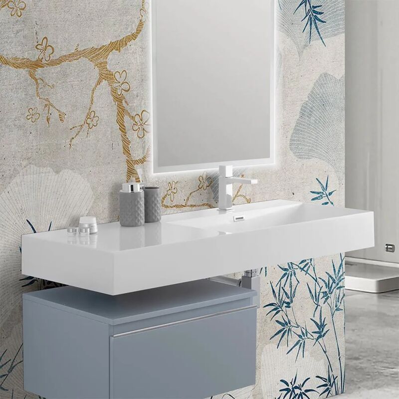 foto del prodotto inbagno lavabo sospeso in resina 120 cm vasca destra bianco lucido loto