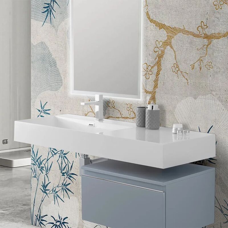foto del prodotto inbagno lavabo sospeso in resina 120 cm vasca sinistra bianco lucido loto