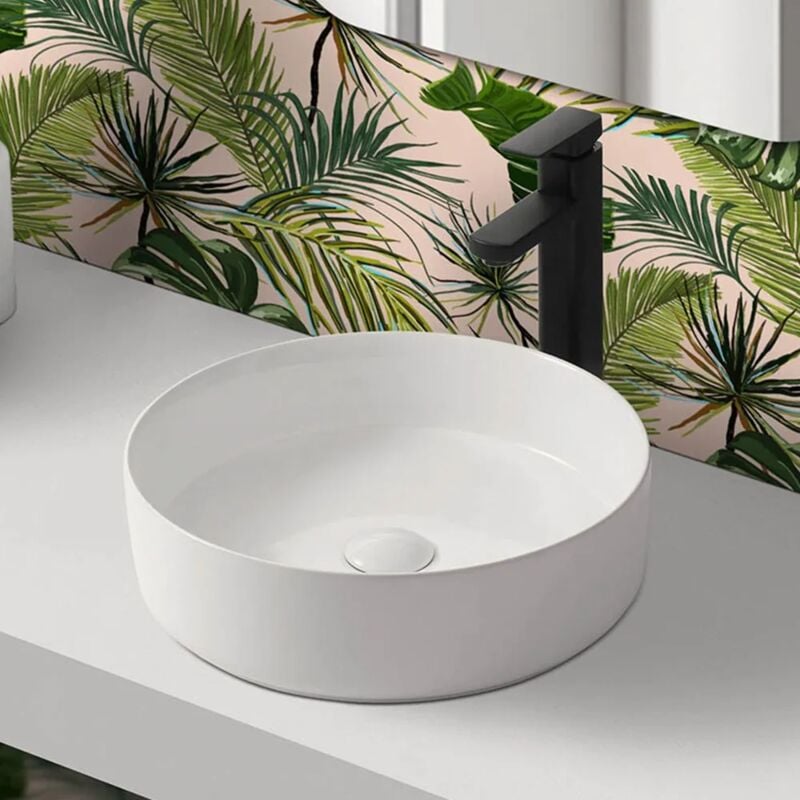 foto del prodotto inbagno lavandino da appoggio 40 cm design tondo in ceramica bianco lucido