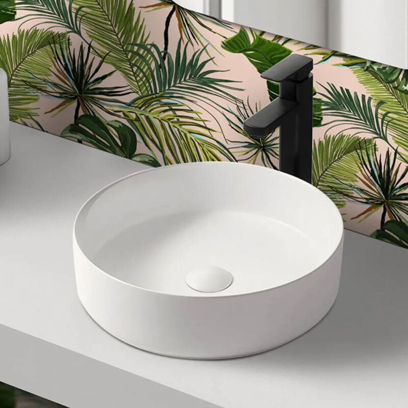foto del prodotto inbagno lavandino da appoggio 40 cm design tondo in ceramica bianco opaco