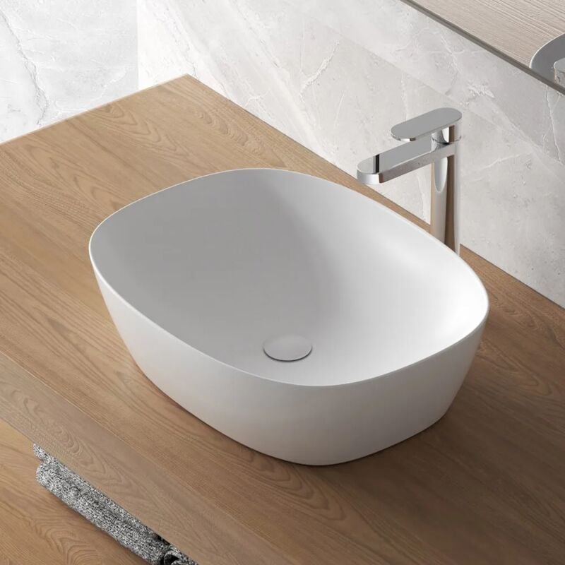 foto del prodotto inbagno lavandino da appoggio ovale 50x38 cm bianco opaco tokyo