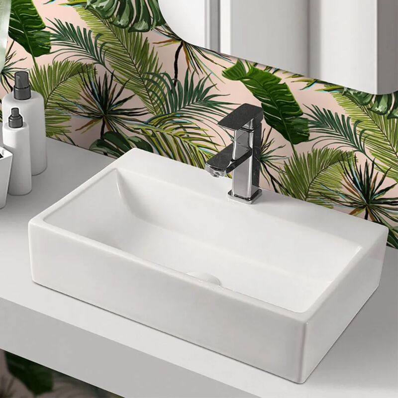 foto del prodotto inbagno lavandino da appoggio rettangolare 52x35 cm in ceramica lucida
