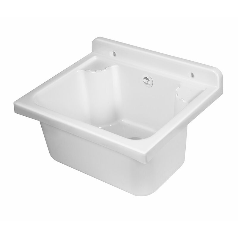 foto del prodotto inbagno lavatoio a muro 42x34 cm in resina bianca completo di kit di scarico