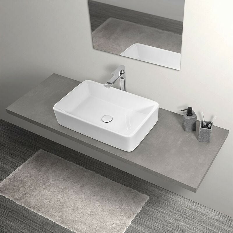 foto del prodotto inbagno - mensolone effetto legno grigio cemento per lavabi da appoggio da 110 cm serie master