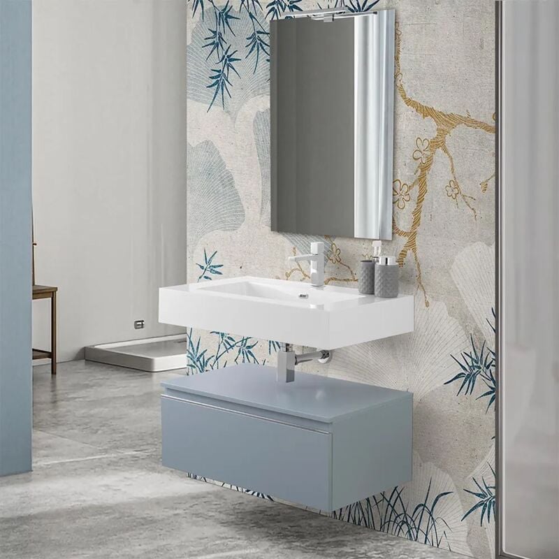 foto del prodotto inbagno mobile bagno 80 cm blu pastello lavabo sospeso e specchio iside