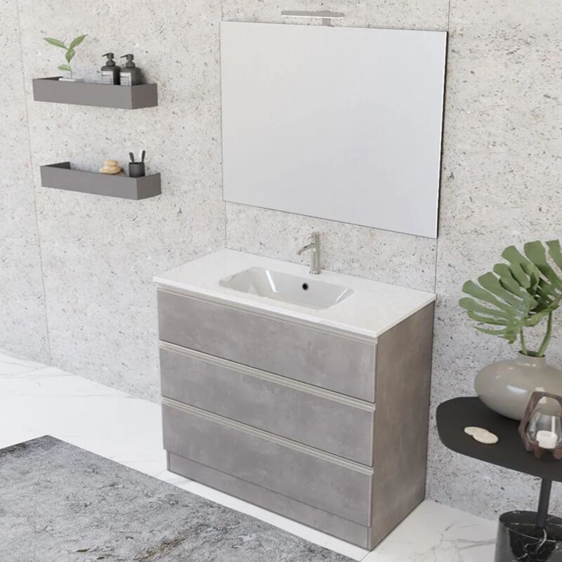 foto del prodotto inbagno mobile bagno a terra 100 cm master grigio con lavabo e specchio