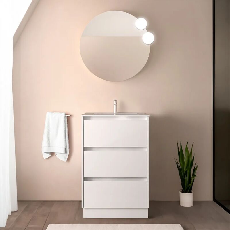 foto del prodotto inbagno mobile bagno a terra 60 cm bianco lucido con specchio e lavabo gaya