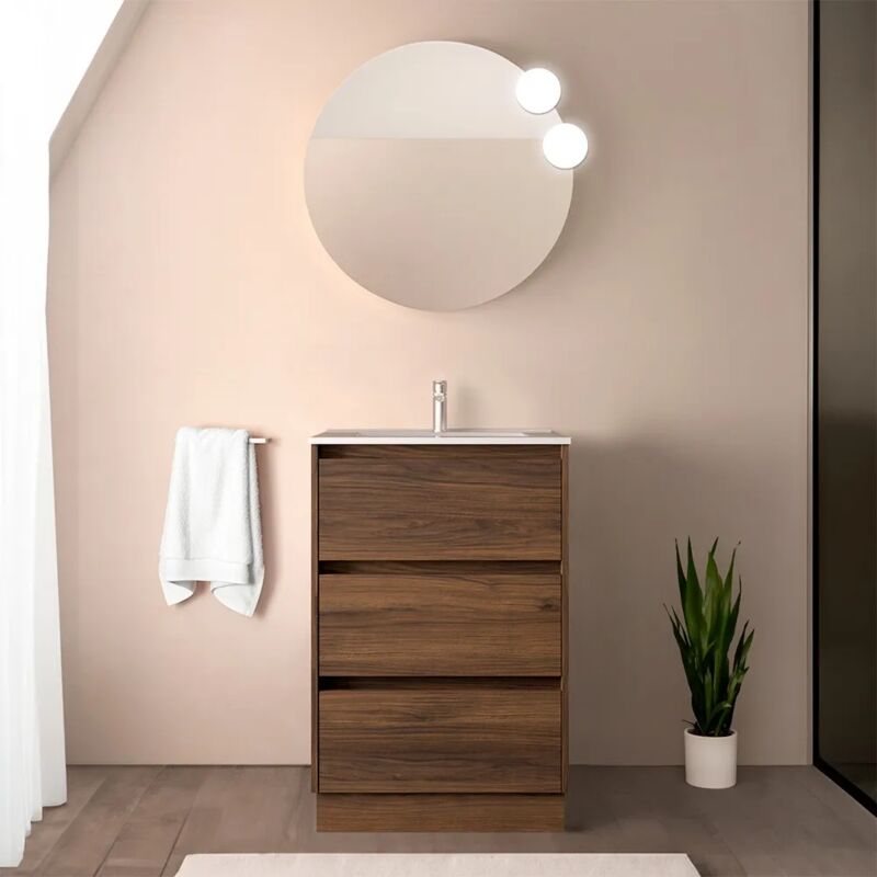 foto del prodotto inbagno mobile bagno a terra 60 cm noce maya con specchio e lavabo gaya