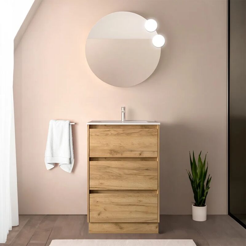 foto del prodotto inbagno mobile bagno a terra 60 cm rovere africa con specchio e lavabo gaya