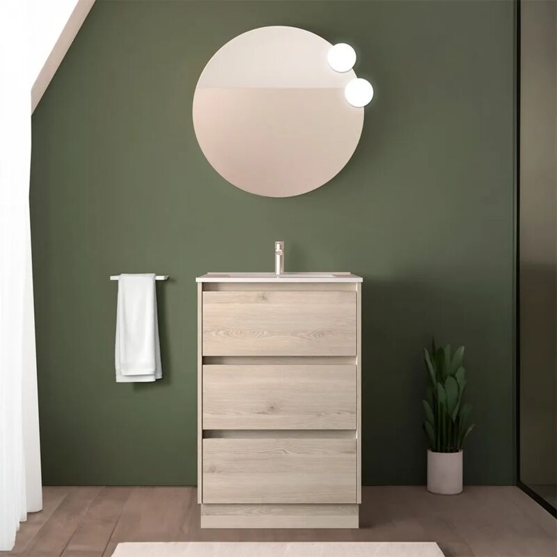 foto del prodotto inbagno mobile bagno a terra 60 cm rovere bali con specchio e lavabo gaya