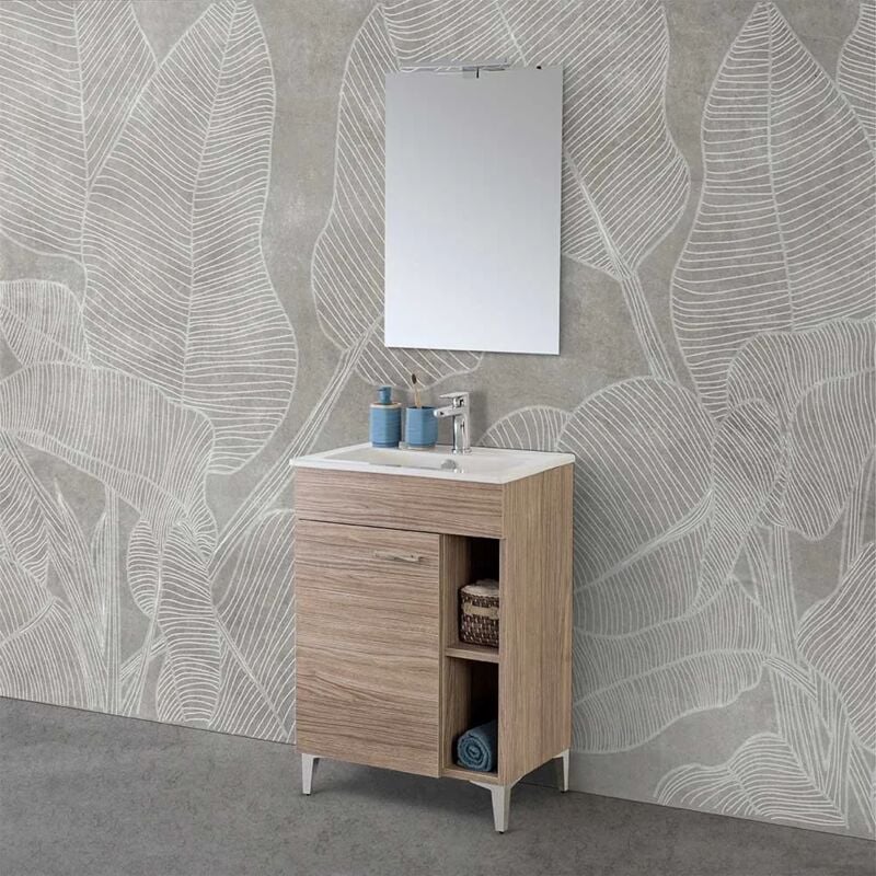 foto del prodotto inbagno mobile bagno a terra 60 cm rovere tropea con 1 anta lavabo e specchio martha
