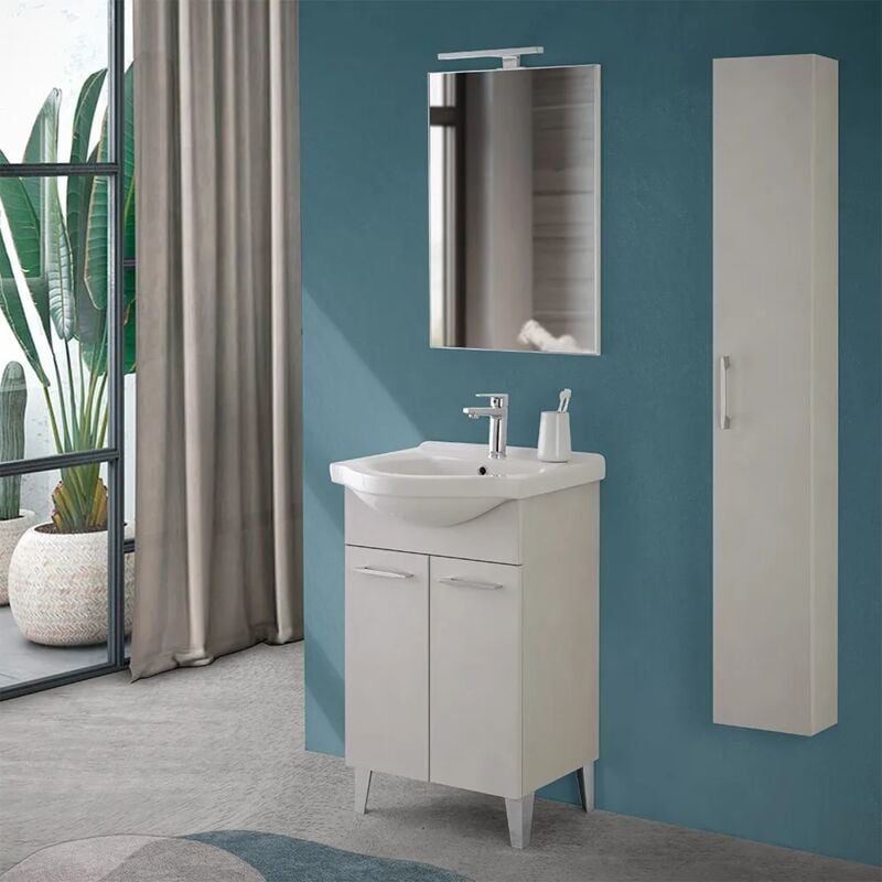 foto del prodotto inbagno mobile bagno a terra 65 cm grigio calce con lavabo e specchio moon