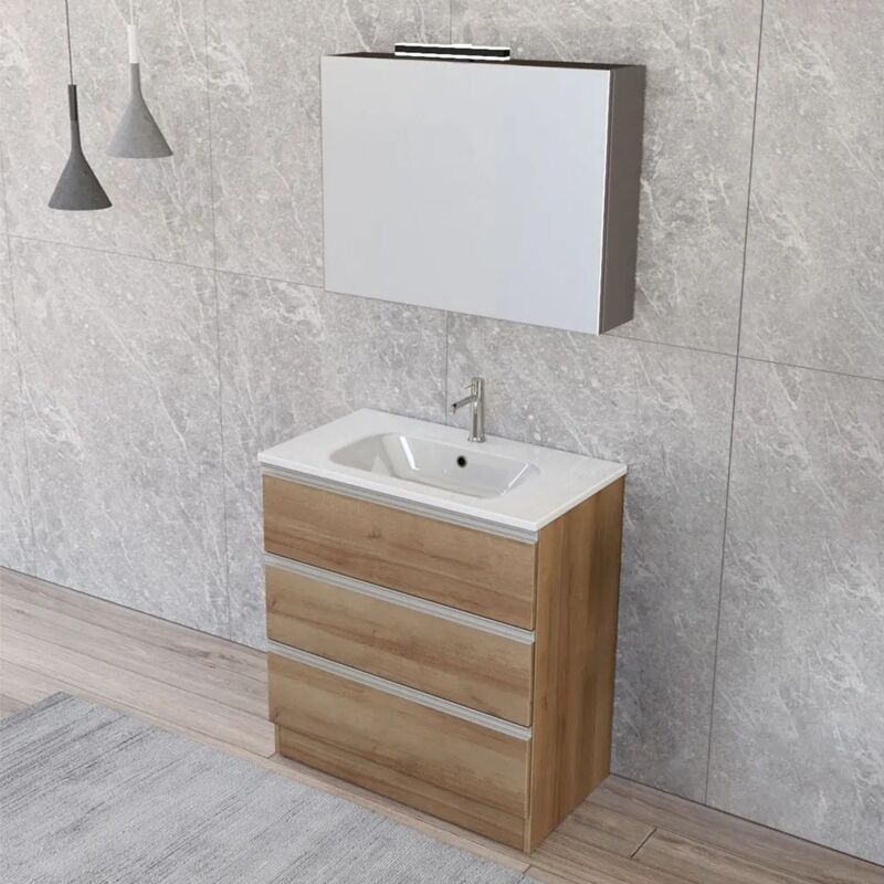 foto del prodotto inbagno mobile bagno a terra 80 cm master rovere con lavabo e specchio contenitore