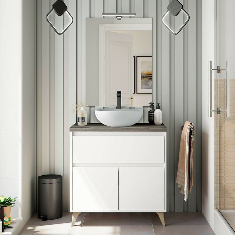 foto del prodotto inbagno mobile bagno da terra 80 legno bianco con lavabo e specchio lucy