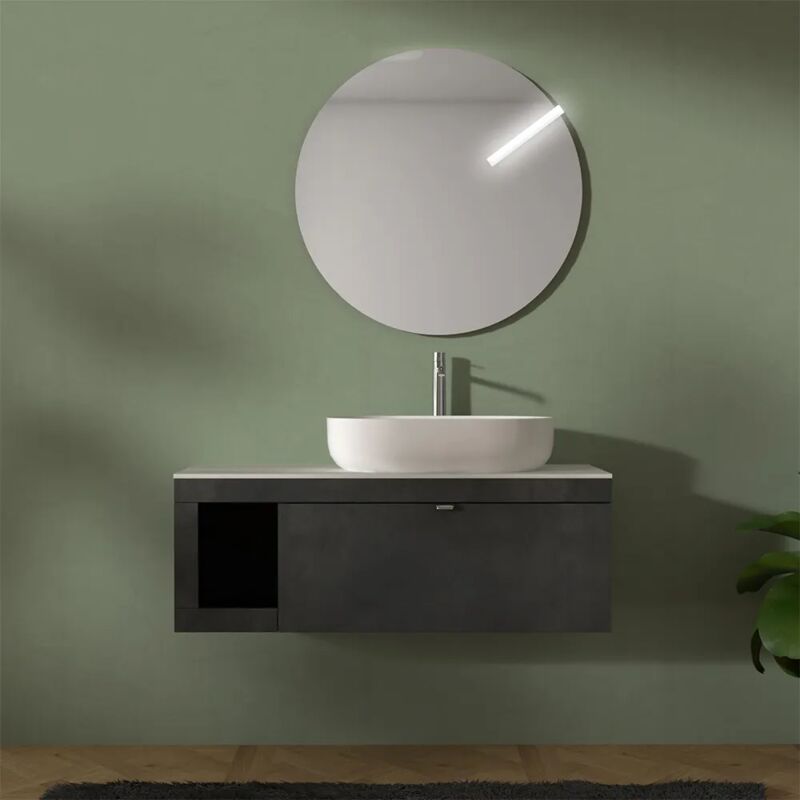 foto del prodotto inbagno mobile bagno portalavabo sospeso 110 cm grigio lava con top carrara maya