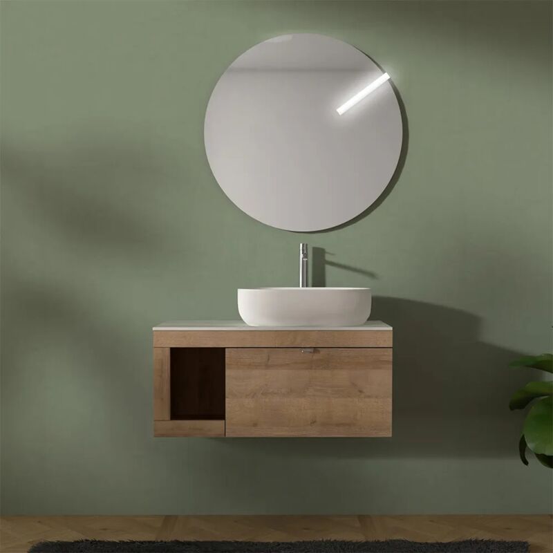 foto del prodotto inbagno mobile bagno portalavabo sospeso 80 cm miele con top carrara maya