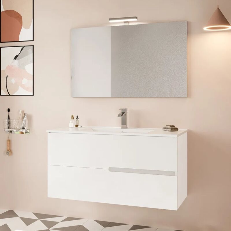 foto del prodotto inbagno mobile bagno sospeso 100 bianco lucido con lavabo e specchio led eva