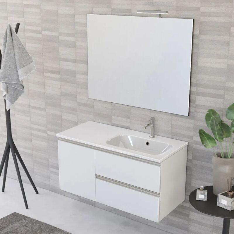 foto del prodotto inbagno mobile bagno sospeso 100 cm master bianco con lavabo e specchio
