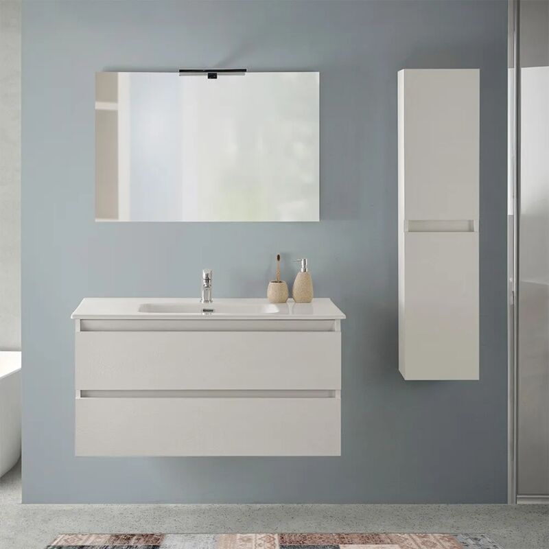 foto del prodotto inbagno mobile bagno sospeso 100 cm rovere bianco con pensile h 125 cm nadia
