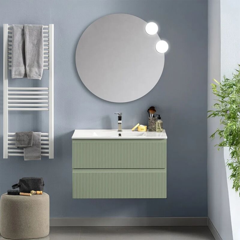 foto del prodotto inbagno mobile bagno sospeso 100 cm verde salvia con frontale cannettato giava