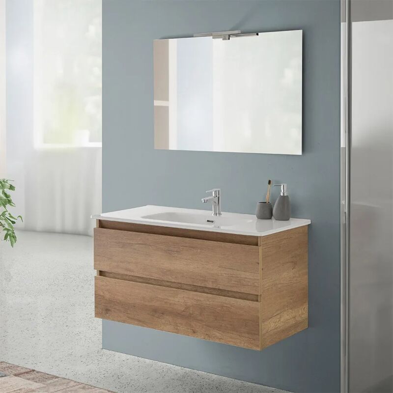 foto del prodotto inbagno mobile bagno sospeso 100 rovere naturale completo con 2 cassetti nadia