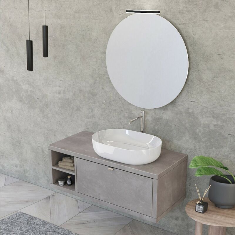 foto del prodotto inbagno mobile bagno sospeso 110 cm grigio cemento master lavabo 42,5 e specchio 80