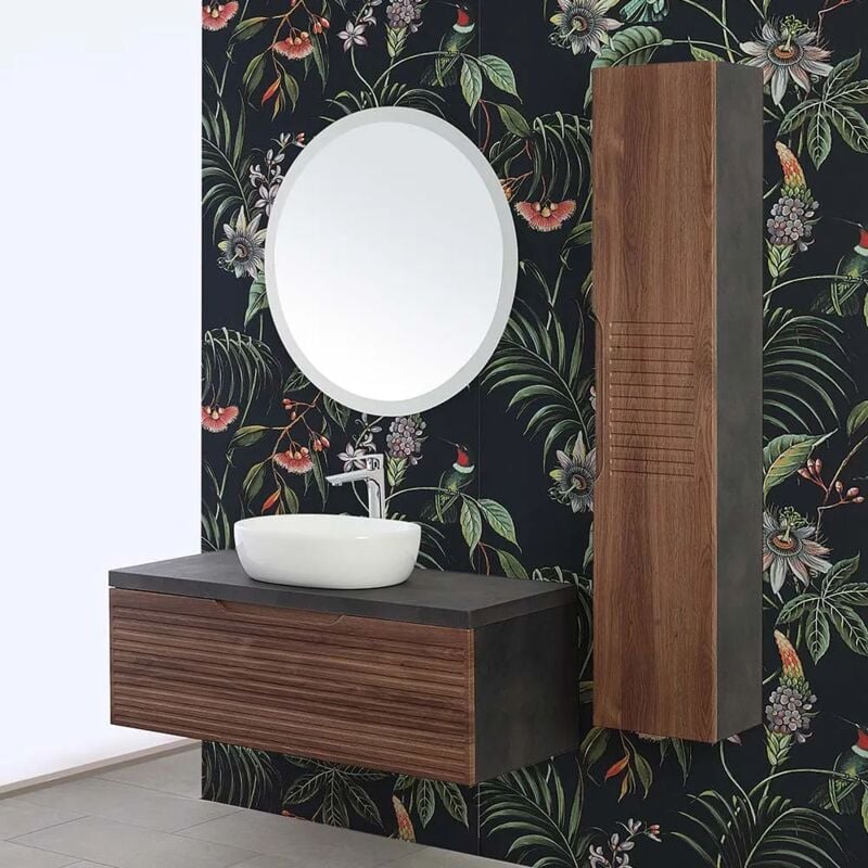 foto del prodotto inbagno mobile bagno sospeso 110 cm noce canaletto con lavabo e specchio ravello