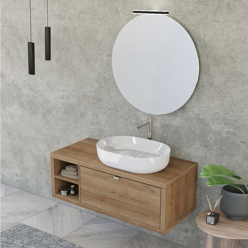 foto del prodotto inbagno mobile bagno sospeso 110 cm rovere miele master lavabo 42,5 e specchio 80