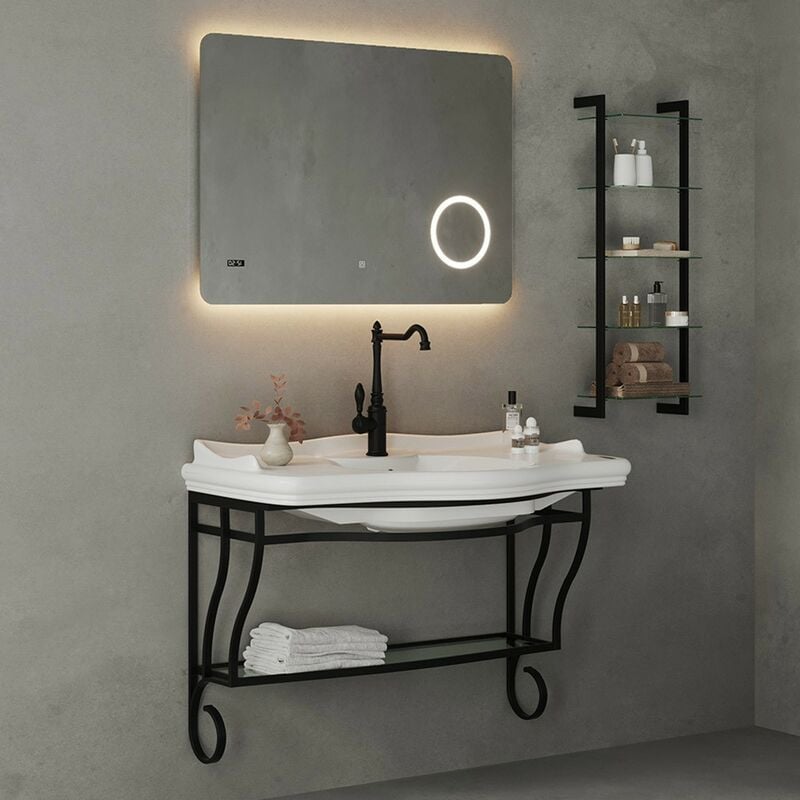 foto del prodotto inbagno mobile bagno sospeso 115 cm in metallo nero opaco con lavabo gardenia