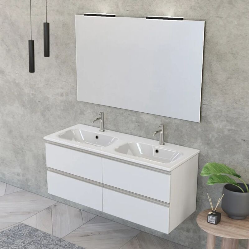 foto del prodotto inbagno mobile bagno sospeso 120 cm master bianco doppio lavabo e 4 cassetti