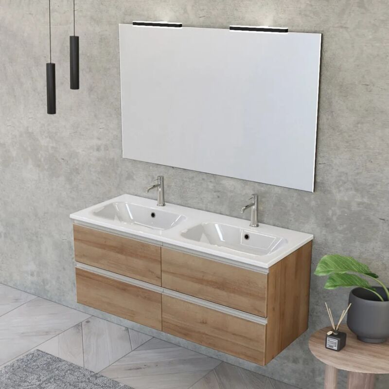 foto del prodotto inbagno mobile bagno sospeso 120 cm master rovere doppio lavabo e 4 cassetti