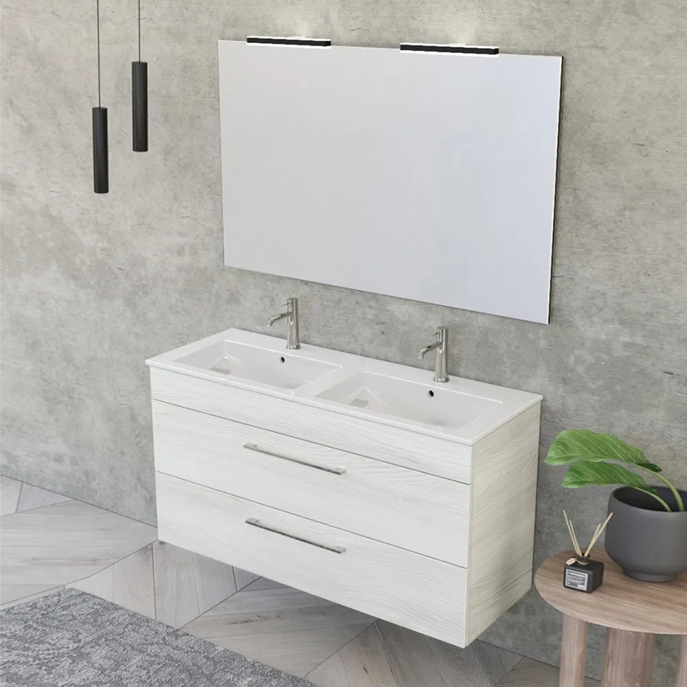 foto del prodotto inbagno mobile bagno sospeso 120 cm smart bianco legno con specchio