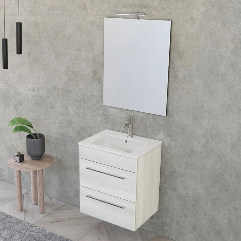 foto del prodotto inbagno mobile bagno sospeso 55 cm smart bianco legno con lavabo e specchio