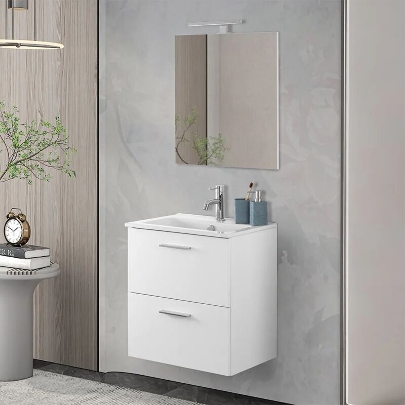 foto del prodotto inbagno mobile bagno sospeso 60 bianco lucido con lavabo e specchio miami