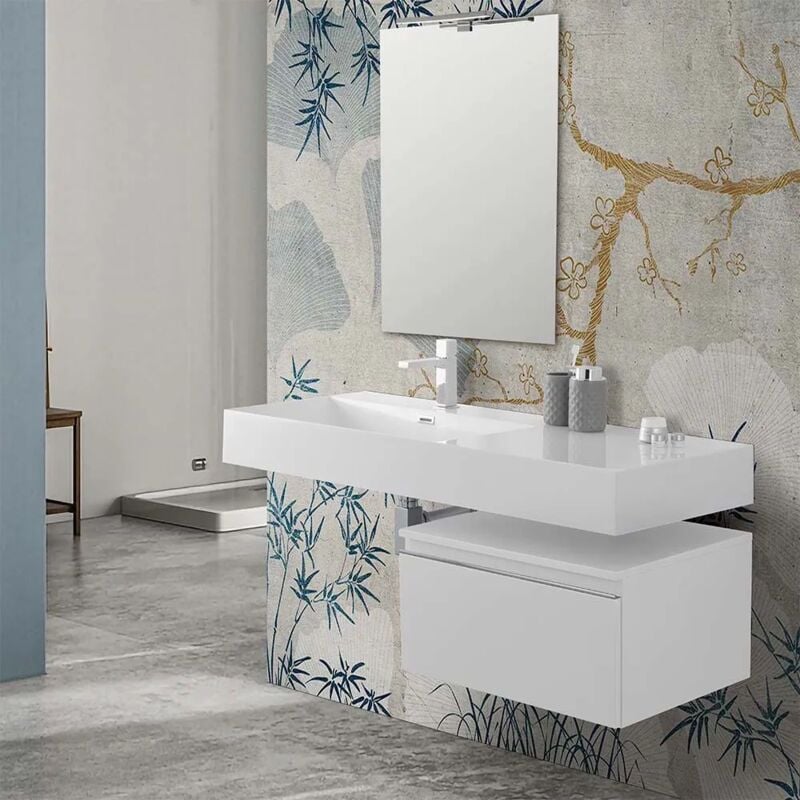 foto del prodotto inbagno mobile bagno sospeso 60 cm bianco lucido lavabo 120 sinistro e specchio iside
