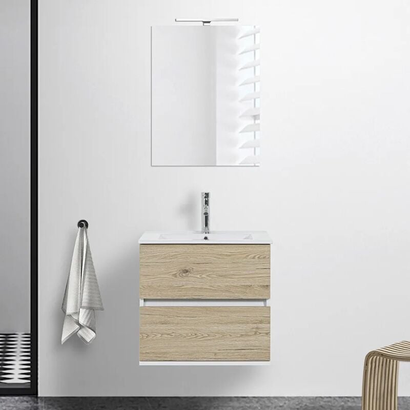 foto del prodotto inbagno mobile bagno sospeso 60 cm duble rovere africa con lavabo e specchio