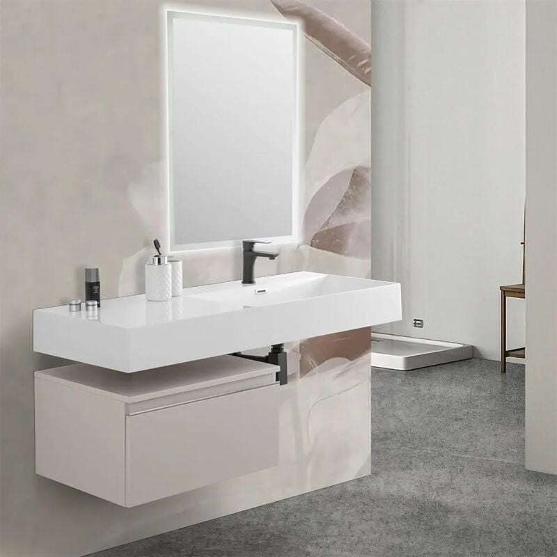 foto del prodotto inbagno mobile bagno sospeso 60 cm grigio perla lavabo 120 destro e specchio led iside