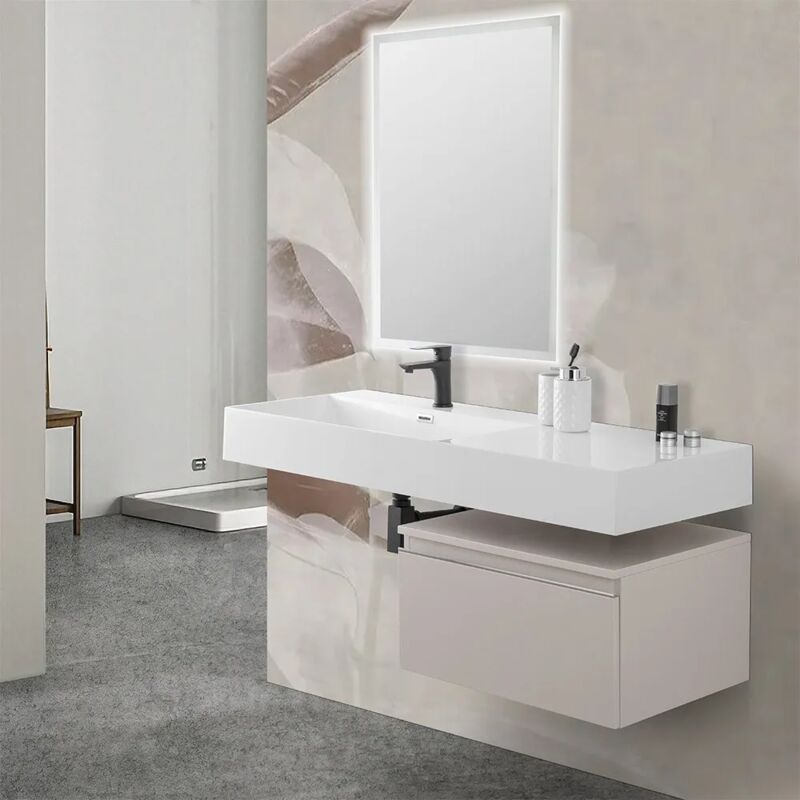 foto del prodotto inbagno mobile bagno sospeso 60 cm grigio perla lavabo 120 sinistro e specchio led iside