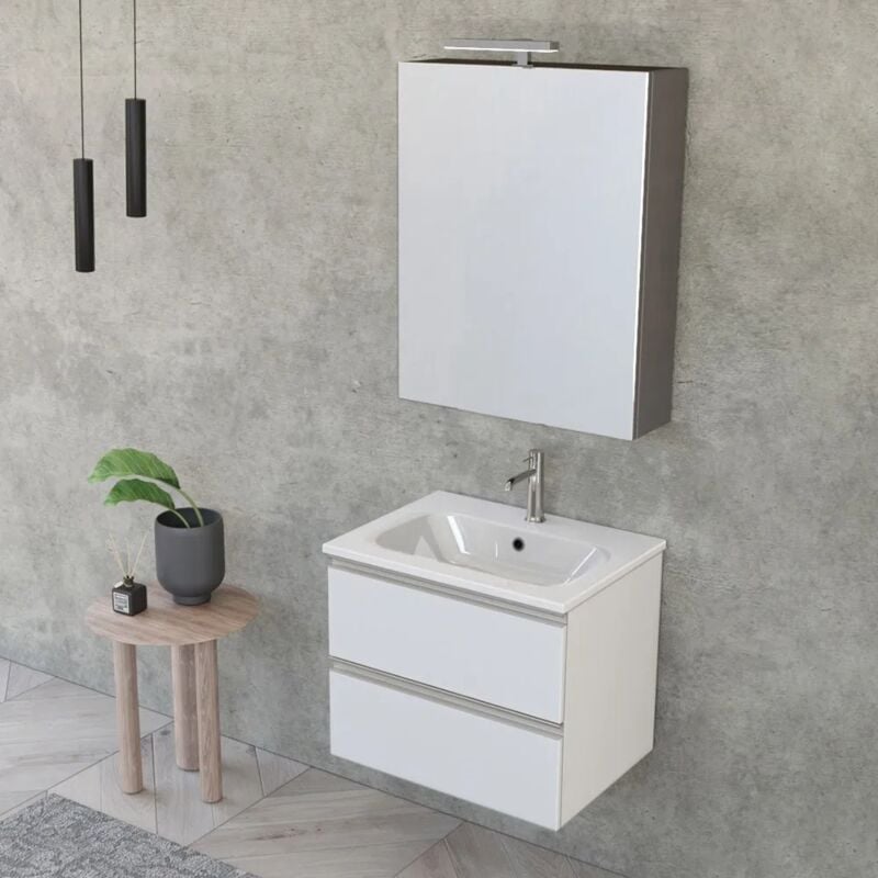 foto del prodotto inbagno mobile bagno sospeso 60 cm master bianco opaco con specchio contenitore