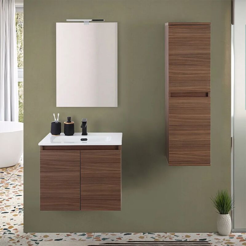 foto del prodotto inbagno mobile bagno sospeso 60 cm noce canaletto con 2 ante soft close kleo